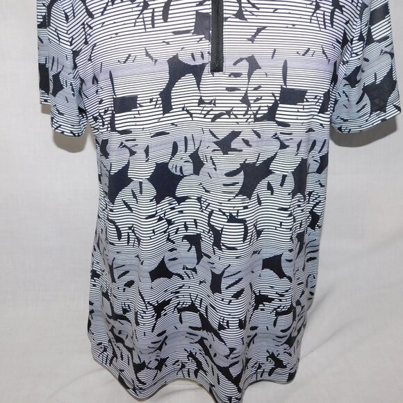Coral Bay Womens PL Petite L Black White Striped Leaves Golf Polo Shirt 1/4 Zip - Picture 6 of 11